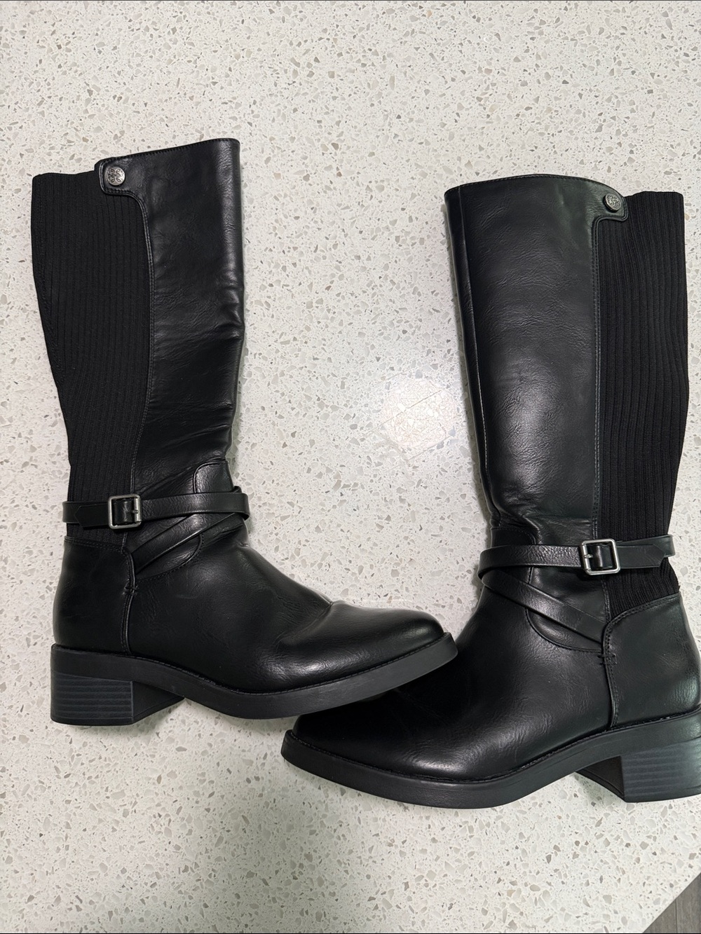 Life Stride Black Knee-High Leather-Look Boots with Buckle Strap